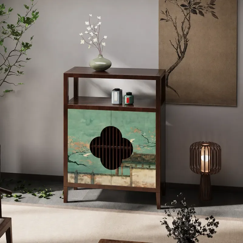 Song Dynasty Style Solid Wood Porch Cabinet Living Room Villa Storage Bucket Tea Room Retro Custom Tea Locker