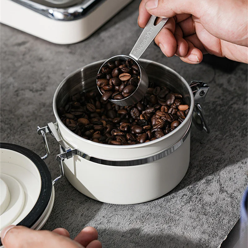 Jarra visual de armazenamento de café de 1,8l com válvula de escape unidirecional, rastreador de data, jarra de grãos de café de aço inoxidável 304, lata de armazenamento selada