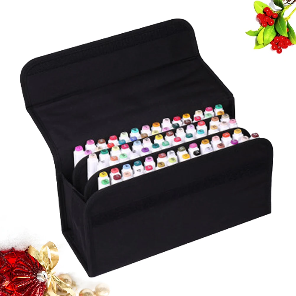 

80 Slots Marker Storage Bag Portable Organizer Carrying Case Highlighter Pen Pouch Elastic Straps Durable Fabric Craft