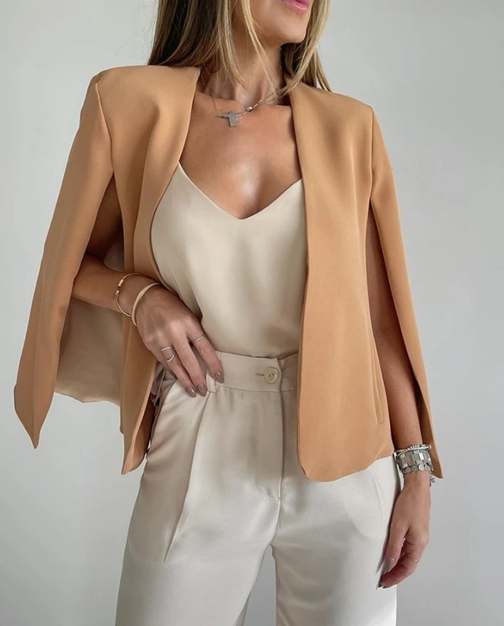 

Urban Fashion Elegant Commuting Cardigan Latest Solid Color Cape Sleeve Jacket Open Front Solid Blazer Coat with Shoulder Pads