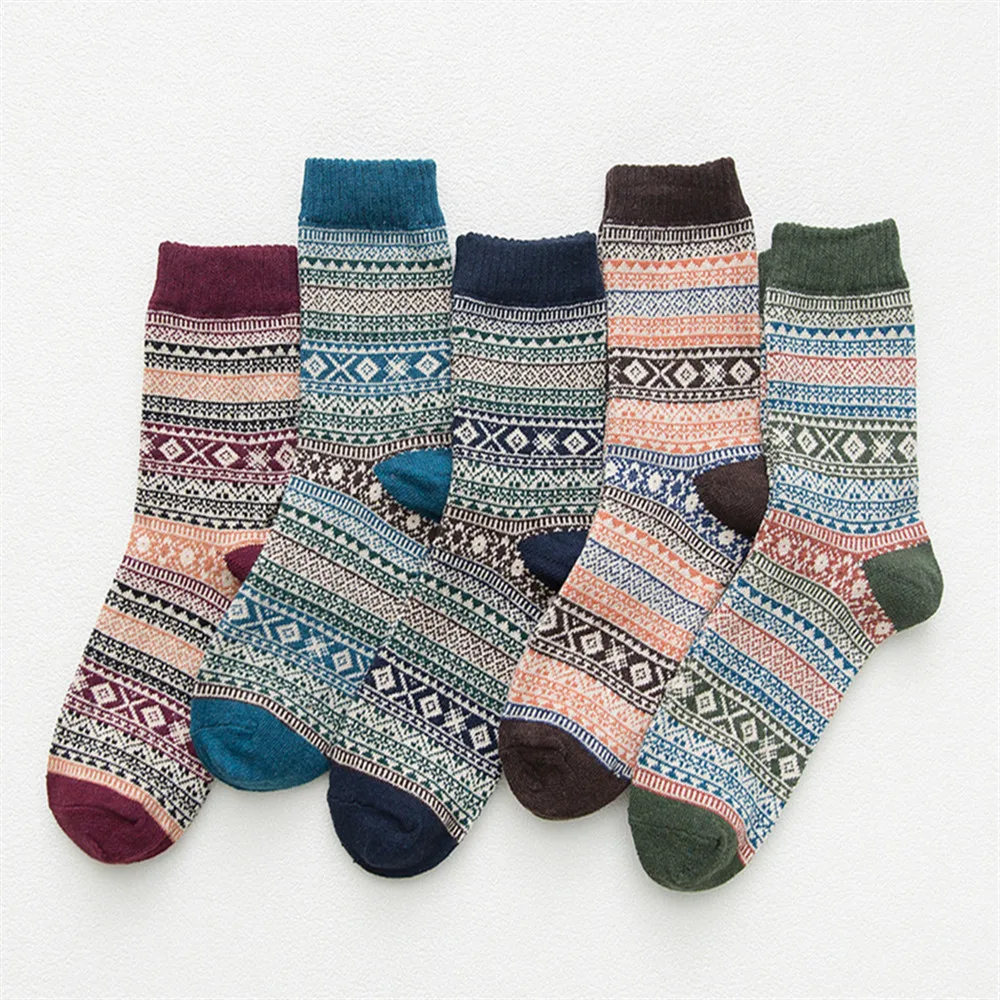 5 Pairs New Autumn and Winter Double Men Mid-tube Casual Socks Ethnic Style Thickened Warm Socks