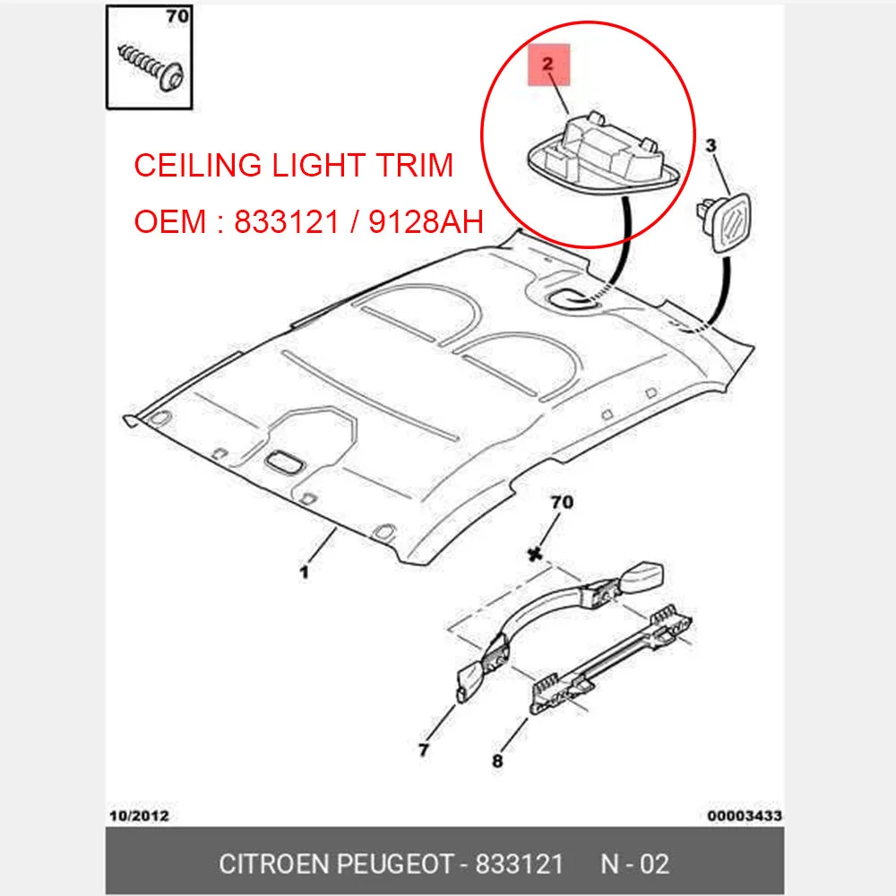 Suitable for Peugeot 307 RESTYLING 1007 407 Citroen C2 C4 C5 II CEILING LIGHT TRIM INTERIOR LAMP read lamp 833121 9128AH 6362N2