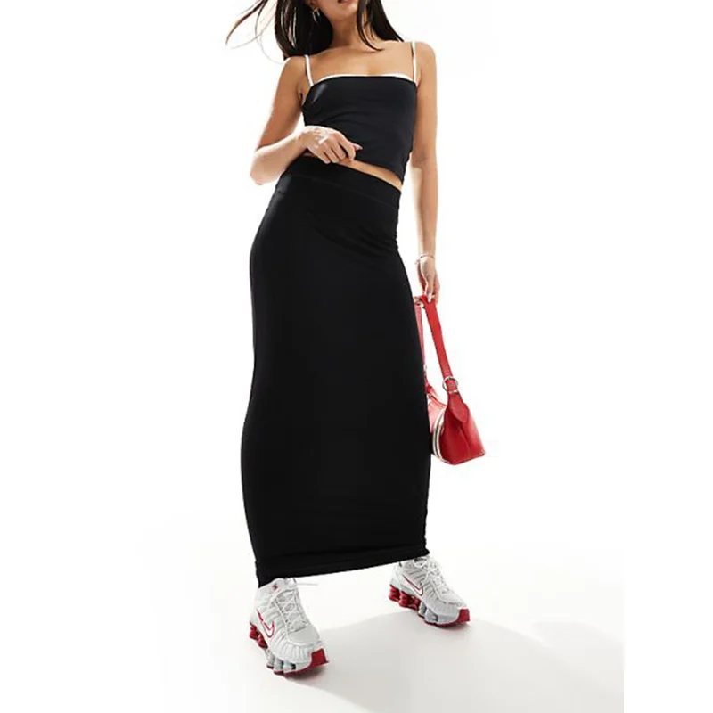 Solid Color Skirt Women Regular Fit 2026 Elastic Waist Casual Office Daily Slimming Midi Skirt