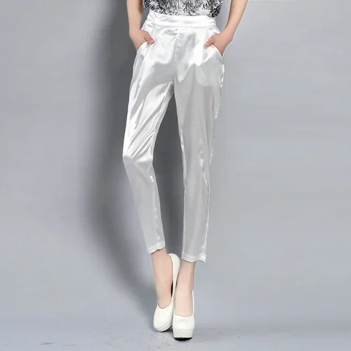 

Office Satin Pants Elegant Korean Ladies Harem Pants Black White Khaki Pants Women Z722