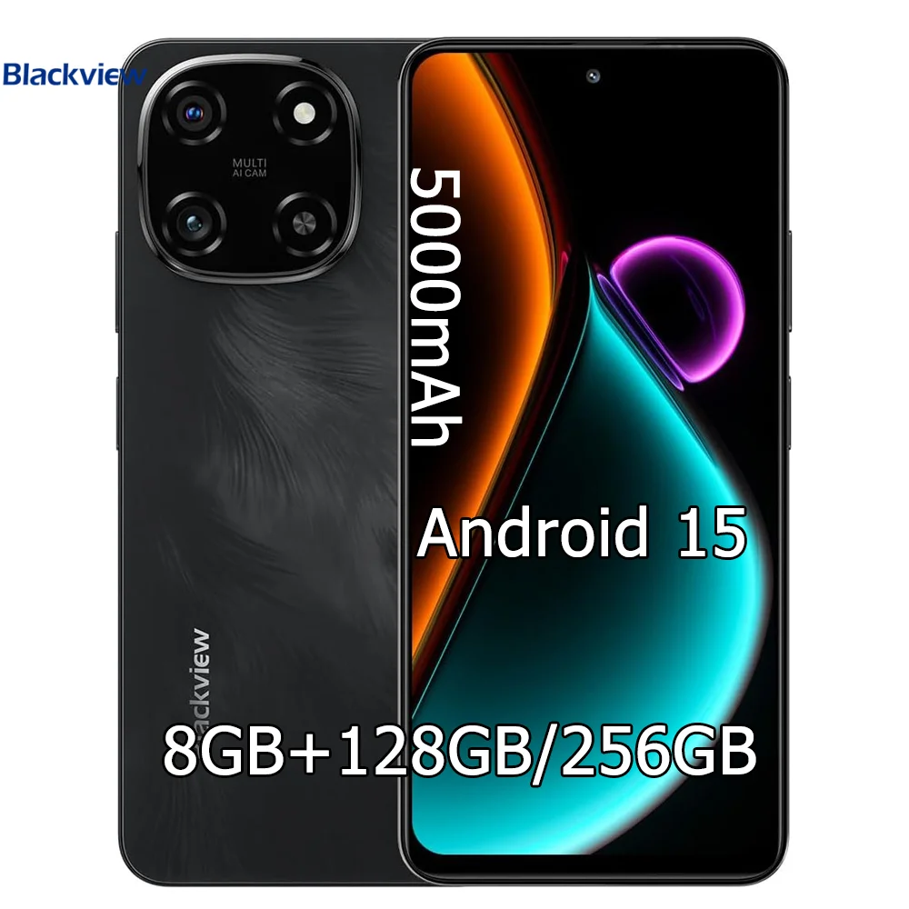 هاتف Blackview COLOR 6 AI الذكي، شاشة 6.67 بوصة، هاتف محمول Android 15 MTK G81، 8GB RAM 128GB / 256GB ROM 50MP كاميرا، 5000mAh/18W