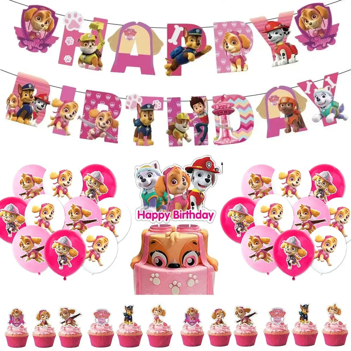 Cartoon PAW Patrol Geburtstag Party Dekoration Ballon Banner Kuchen Topper Flagge für Junge Mädchen Kinder Party Supplies Set