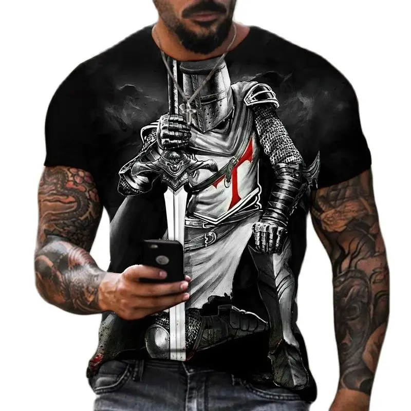 3D Printed  Men's T-Shirt Street  Summer Fashion Templar Harajuku Cross TShirt For Men Short Sleeve Oversized Tshirt Vintage Top