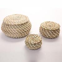 3x Woven Seagrass Baskets Handwoven Storage Basket for Bathroom Shelf Fruit