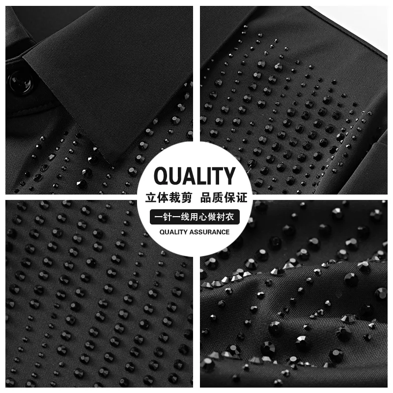 الفاخرة حجر الراين قميص طويل الأكمام للرجال مأدبة اجتماعية فستان حفلة قميص الأعمال مكتب مرحلة أزياء مسرحية M-5XL