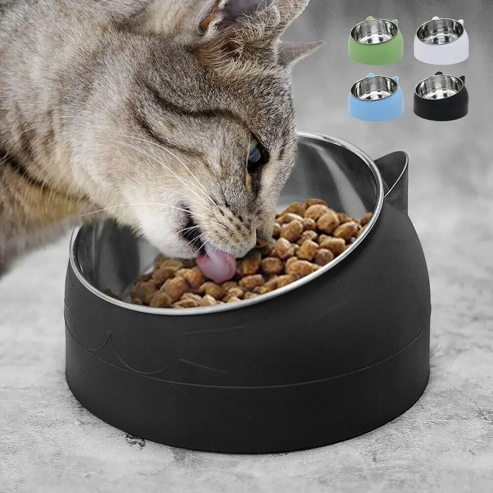 Cute Dog And Cat Bowl To Protect The Cervical Spine 15 Degree Oblique Mouth Pet Stainless Steel Food Bowl For Cat Supplies Cats