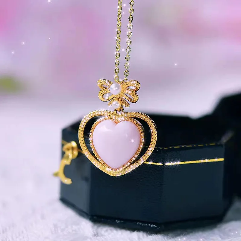

Butterfly Pendant Necklace Gift for Her, Silver Inlaid Queen Conch Rouge Snail Shell Organic Gemstone, Free Chain & Box for Girl