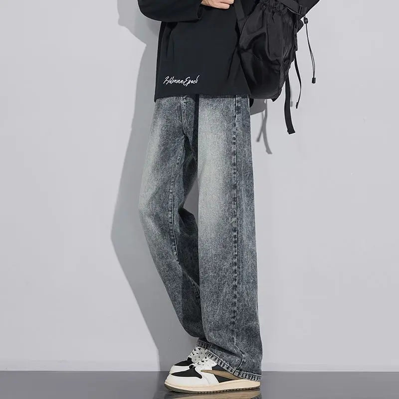 القطن فضفاض الرجال واسعة الساق الجينز الخريف فضفاض الشارع الشهير موضة الكورية مستقيم غسلها سراويل جينز ملابس عالية الجودة ماركة