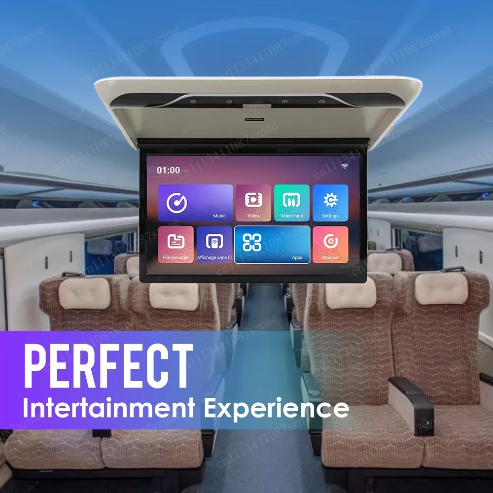22 Inch Car Roof Monitor TV Flip Down 1080P Video Player IPS Ceiling Display Screen 16 Colors Ambient Lights SD HDMI FM Android
