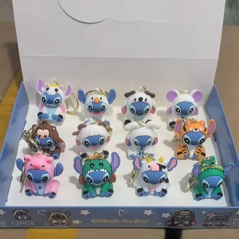 

Hot Sale 12pcs Set Stitch Cartoon New Keychain Blind Box Surprise Blind Bag Decoration Model Ornament Bag Pendant Kids Toy Gifts