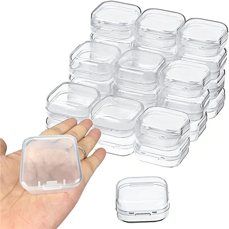 M11K-90 Packs Clear Small Plastic Containers Transparent Storage Box With Hinged Lid For Small Items (1.7X1.7X0.79Inch)