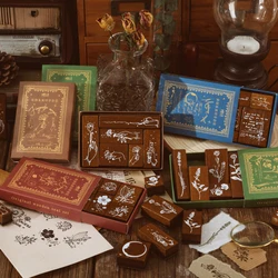 6 pcs Vintage Wooden Rubber Stamp Bottle Shape Flower Printed DIY Decor Scrapbooking Albums Wood Seal Daily Planner Stationery