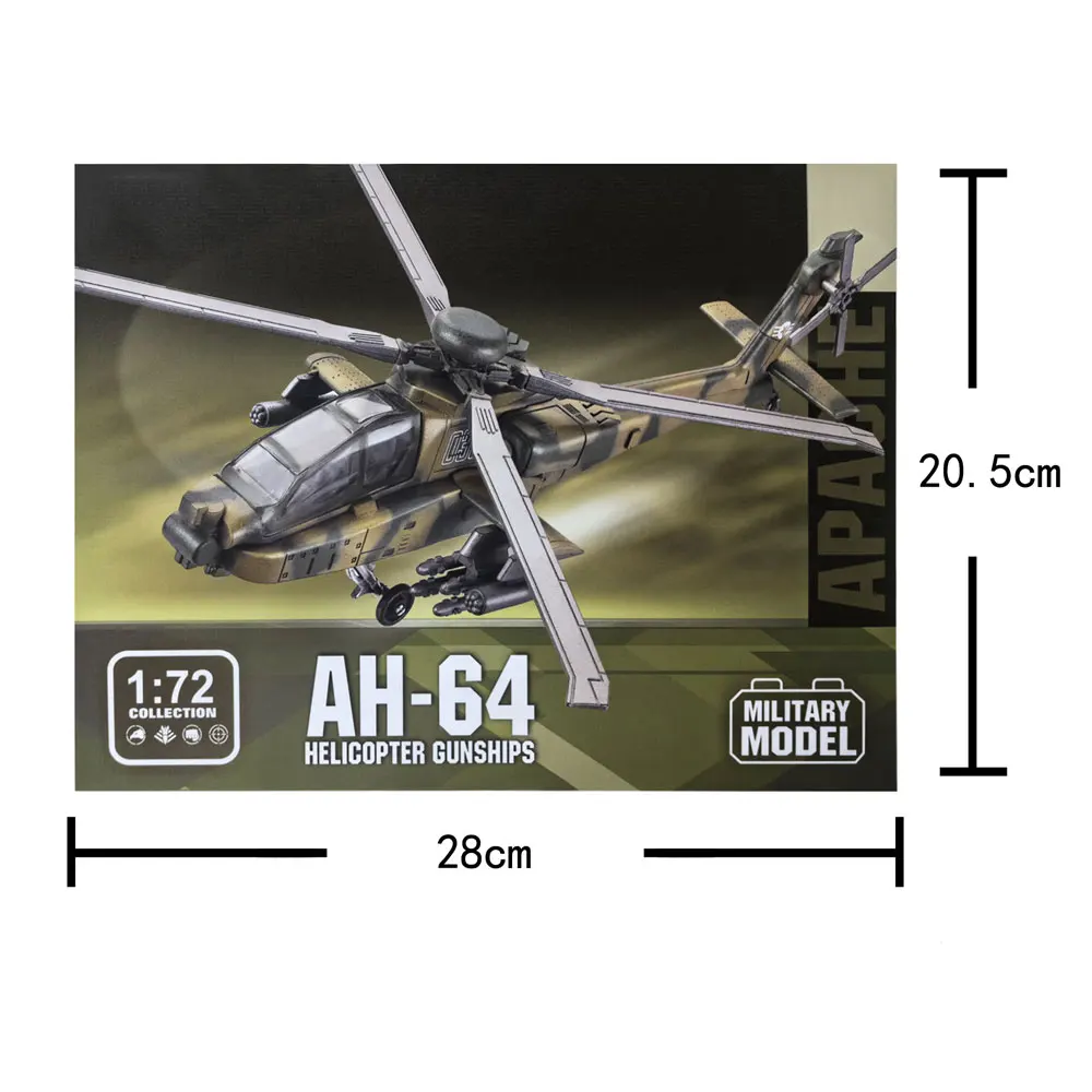 AH-64 كتل الطائرات لعبة الولايات المتحدة أباتشي المسلحة هليكوبتر AH64 ABS نموذج طائرة 1:72 مقياس طائرة مصغرة جمع الصبي هدية