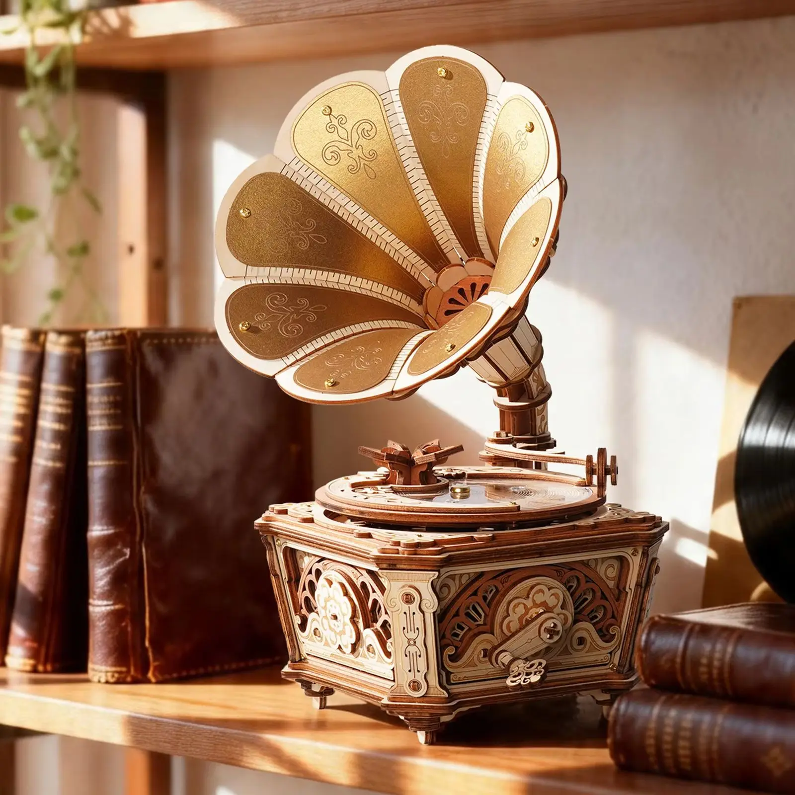 

ROKR Diva Gramophone 3D Wooden Puzzle – Mechanical Music Box with Vintage Gramophone Design, Decorative Display Gift for Adults