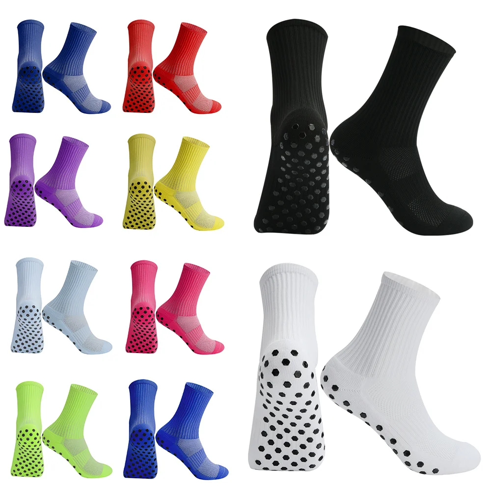 

New Solid Color Hexagon Dispensing Sports Men Women Football Socks Round Silicone Suction Cup Grip Anti Slip Soccer Socks