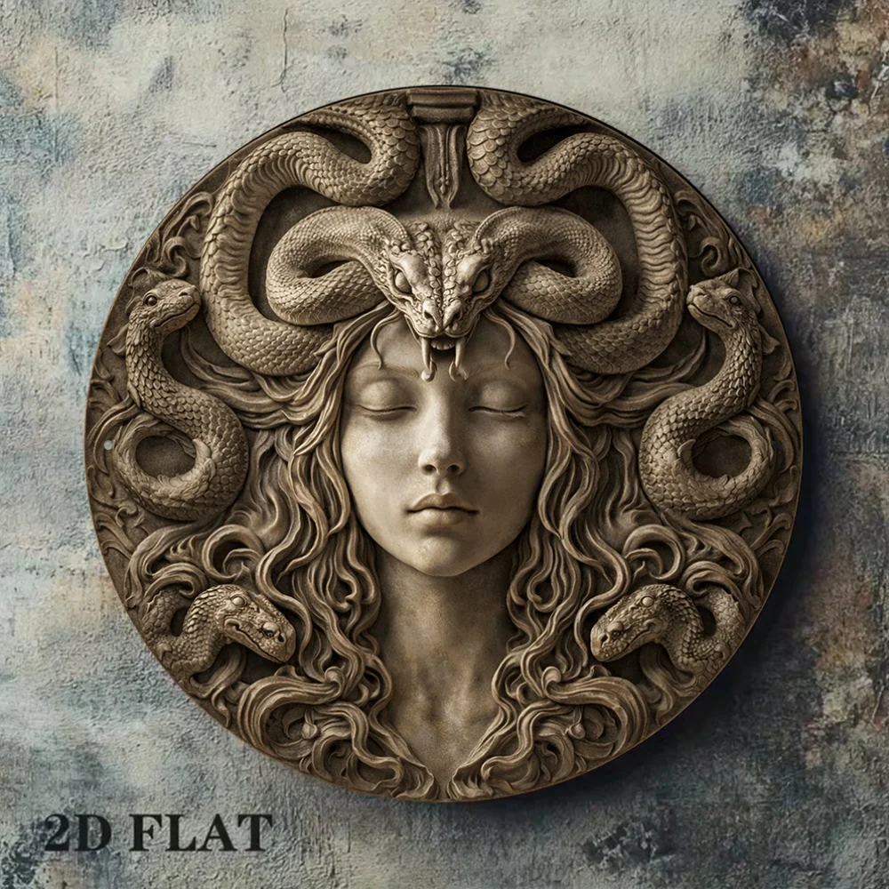 CIFBUY Vintage Medusa Greek Mythology Round Aluminum Wall Art Waterproof Rustproof Metal Decor for Living Room Bedroom Study