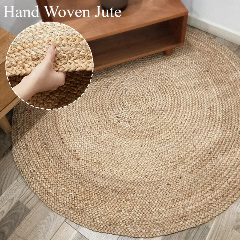 Jute Round Rug Natural Pure Hand-woven Living Room Carpet Comfortable Wear-resistant Entrance Bedroom Bedside Mat Ковер Tapis 러그