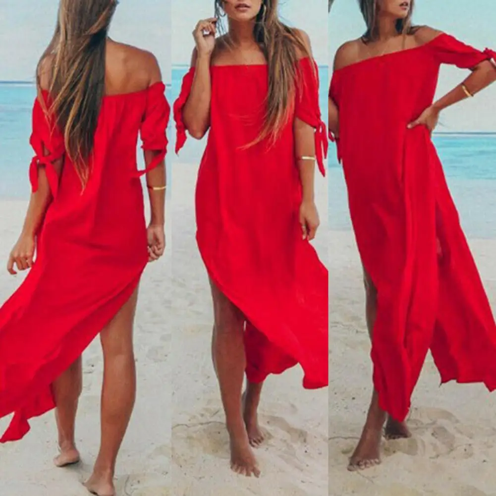 Chic Swimsuit Dress Mid Waist Comfortable Trendy Mid-calf Length Swimwear Dress  Cover-Up Dress Irregular