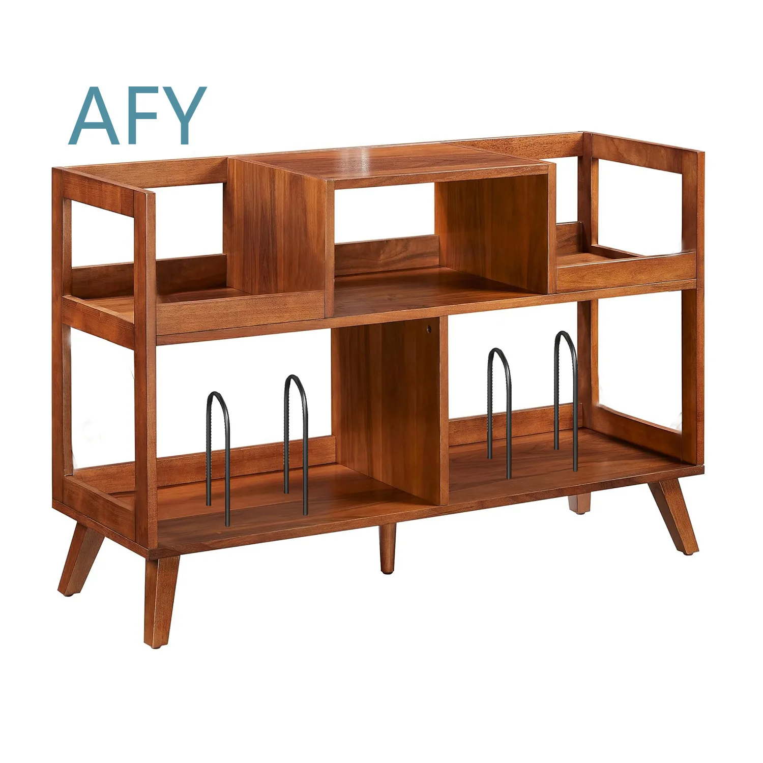 Modern Media Console TV Stand for Record Player Storage Vinyl Turntable Display Shelf with Drawers and Open Compartments for