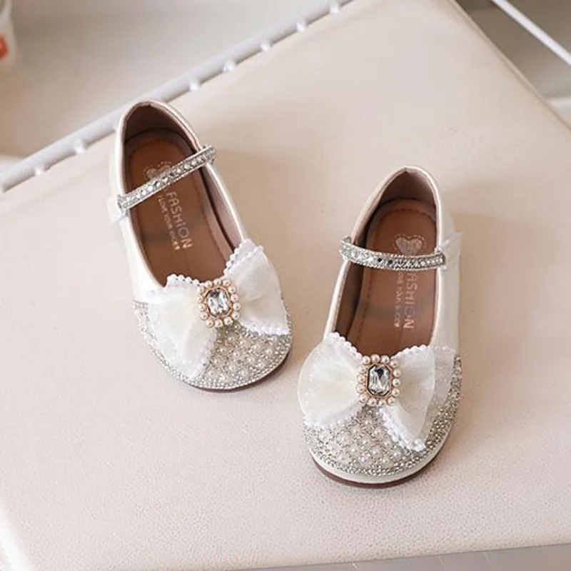 Chaussures de princesse pour filles, chaussures simples à paillettes avec nœud doux, à la mode, semelles souples, antidérapantes, robe de tempérament, 2025