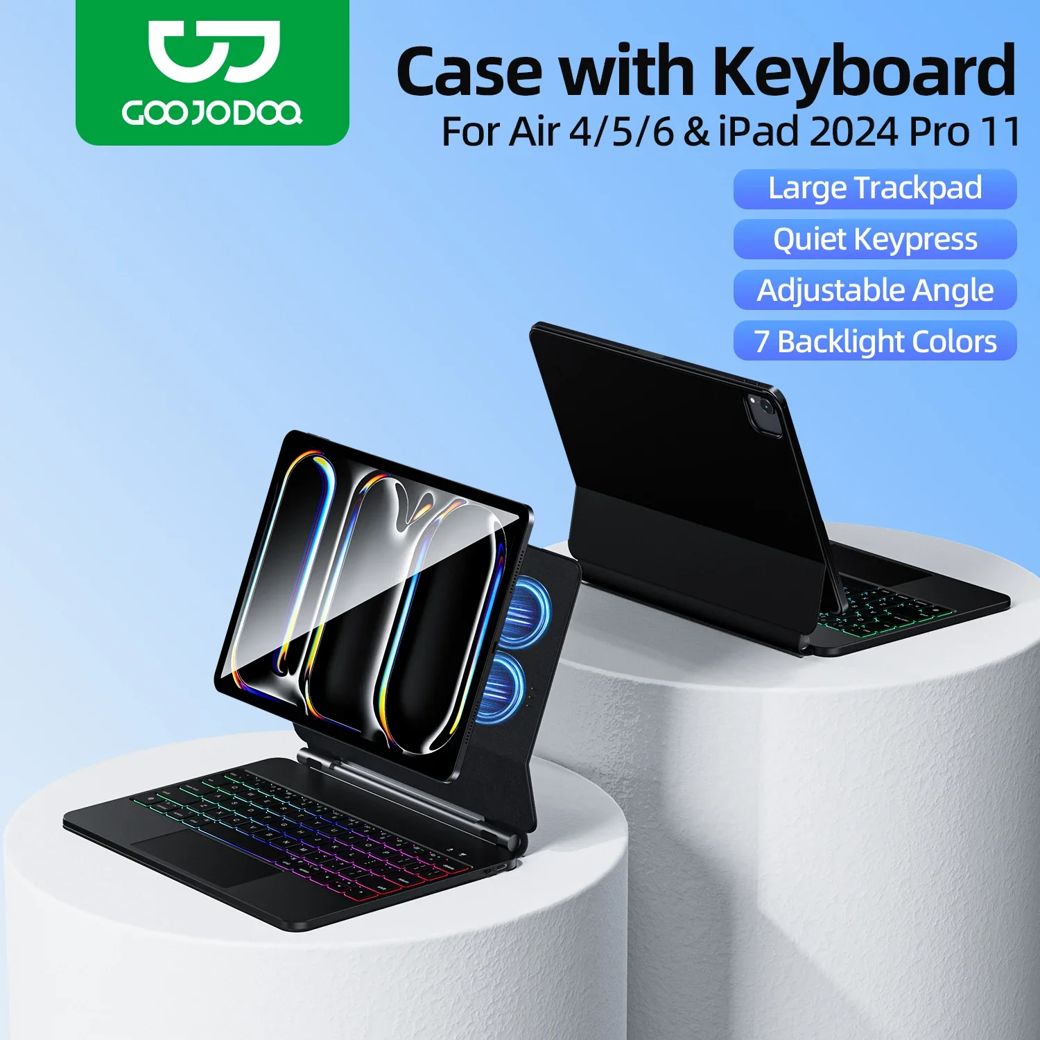 GOOJODOQ Magic Keyboard Case for iPad Pro 11 M4 iPad Air 4/5/6 Smart Pogo Pin Bluetooth 5.2 Multi-Touch Trackpad Keyboard