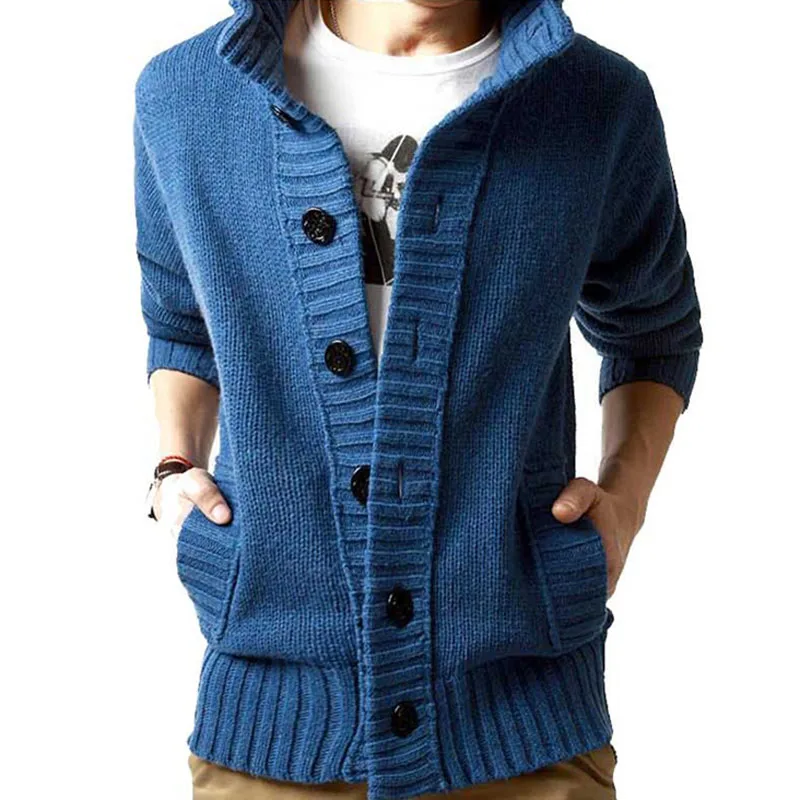 

New Autumn Front Button Cardigan Stand Collar Sweaters for Men Coat Winter Warm Knitwear Clothing pull homme Men Sweater MY271