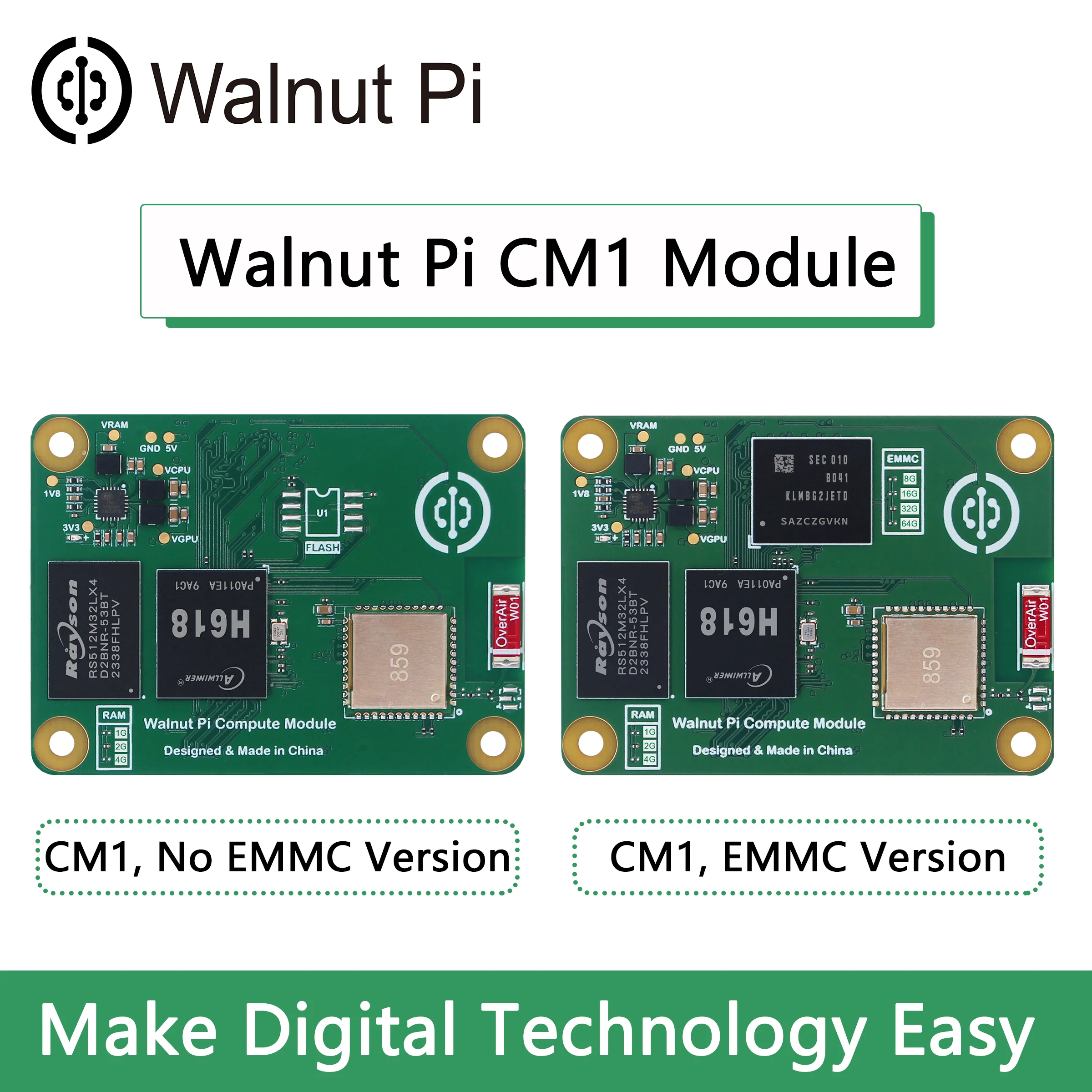 Walnut Pi CM1 Computing Module 1/2/4GB Allwinner H618 WiFi Bluetooth Mini PC Development Board SBC Computer Raspberry Pi CM4