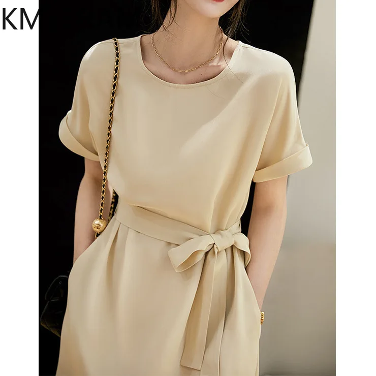 

KMETRAM 100% Silk Women's Dresse Lace-up Luxury Dresses for Women Clothes High Quality Office Lady Summer New in Dresses 2025