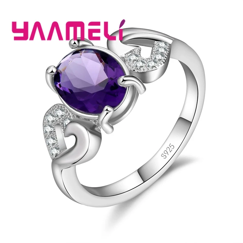 Elegance Romantic Heart Crystals 925 Sterling Silver Color Promise Rings Jewlery For Women Bride Anniversary Wedding Ring
