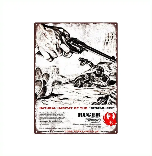 1957 RUGER Single-Six Revolver Rattlesnake Mancave Garage Metal Sign 9x12