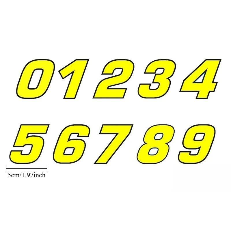

Waterproof Vinyl Racing Decals for Car Motorcycle Helmet 1Pc Yellow Number Stickers with Black Border 0-9