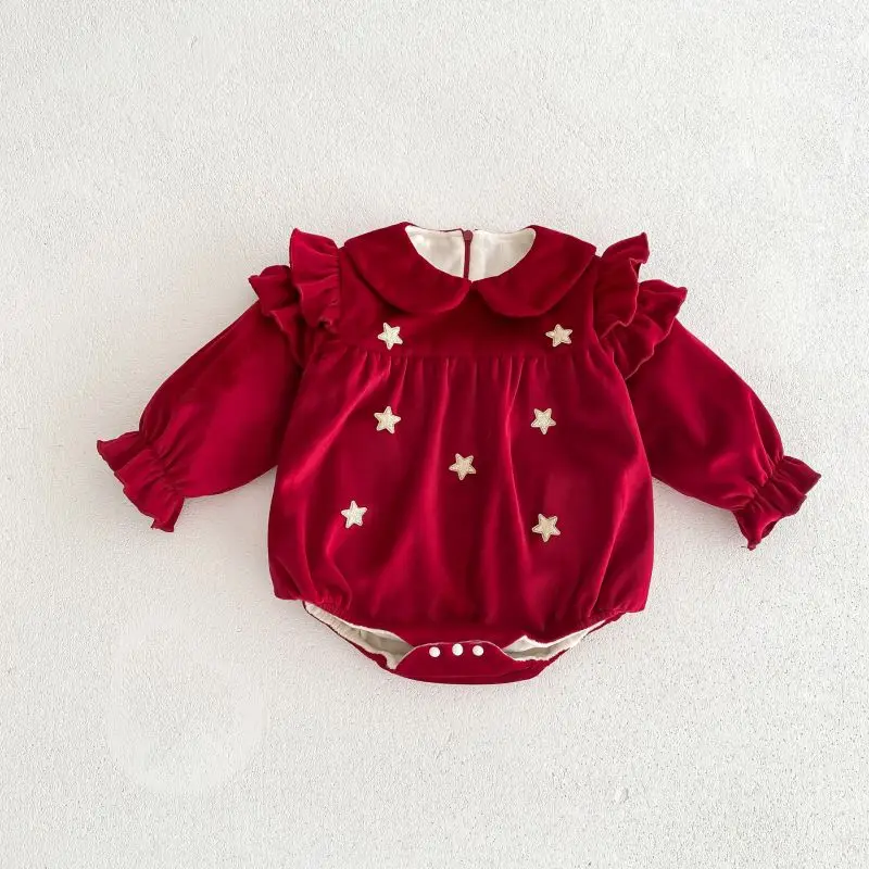 

Newborn Baby Girl Romper Princess Velvet Jumpsuit Winter Infant Toddler Child Ruffles Lace Badysuit Christmas Baby Clothes 0-2Y