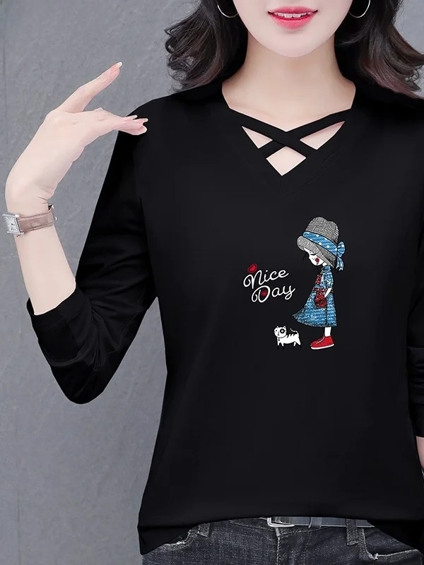 TUCANO 여성용 순면 스포츠 티셔츠 V넥 긴팔 편안하고 부드러운 패셔너블 다용도 베이스 레이어 탑