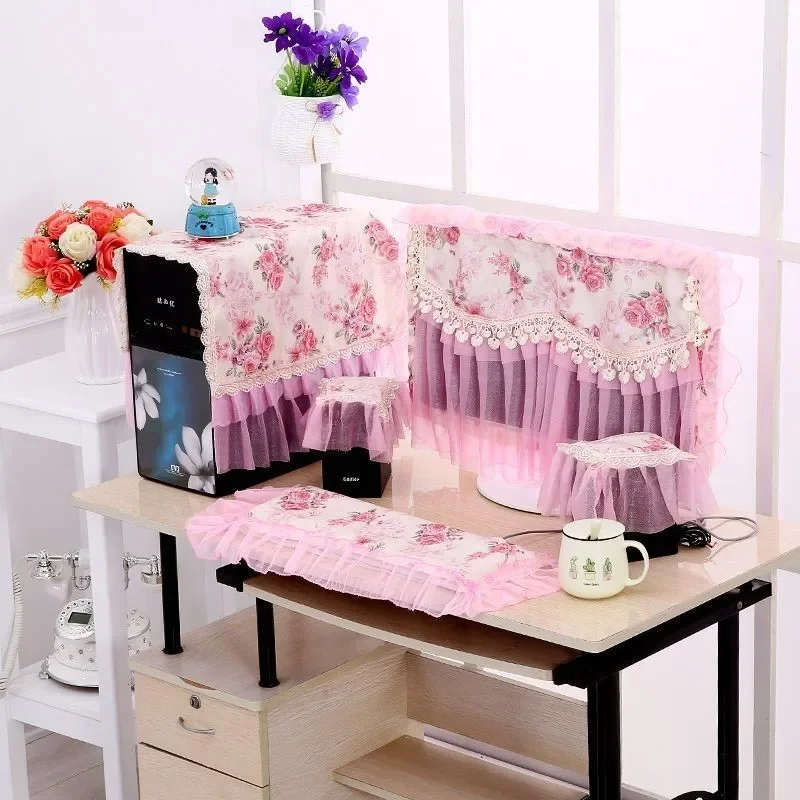 Fabric Lace Design European Style Computer Desktop Dustproof Computer Cover Cloth Keyboard Computer Host Cover Cloth 3PCS