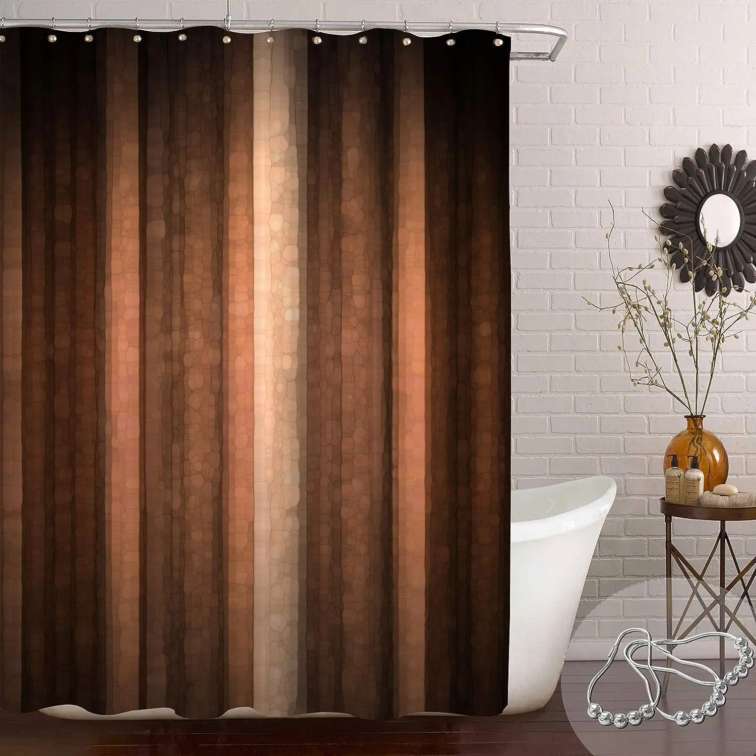 

New Brown Striped Bathroom Curtain Wood Grain Texture Cool Retro Segmentation Curtain Bathroom Shower Curtain American Style