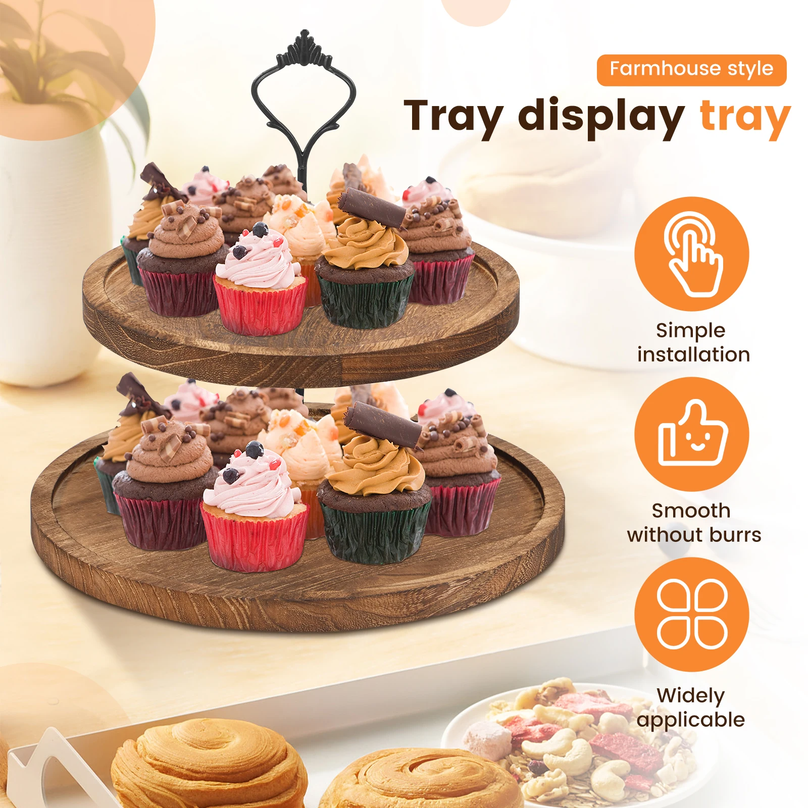 2/3-Layer Wooden Cupcake Stand Round Tiered Cake Display Stand For Birthday Party Dessert Table Fruit Plate Display Tray NEW