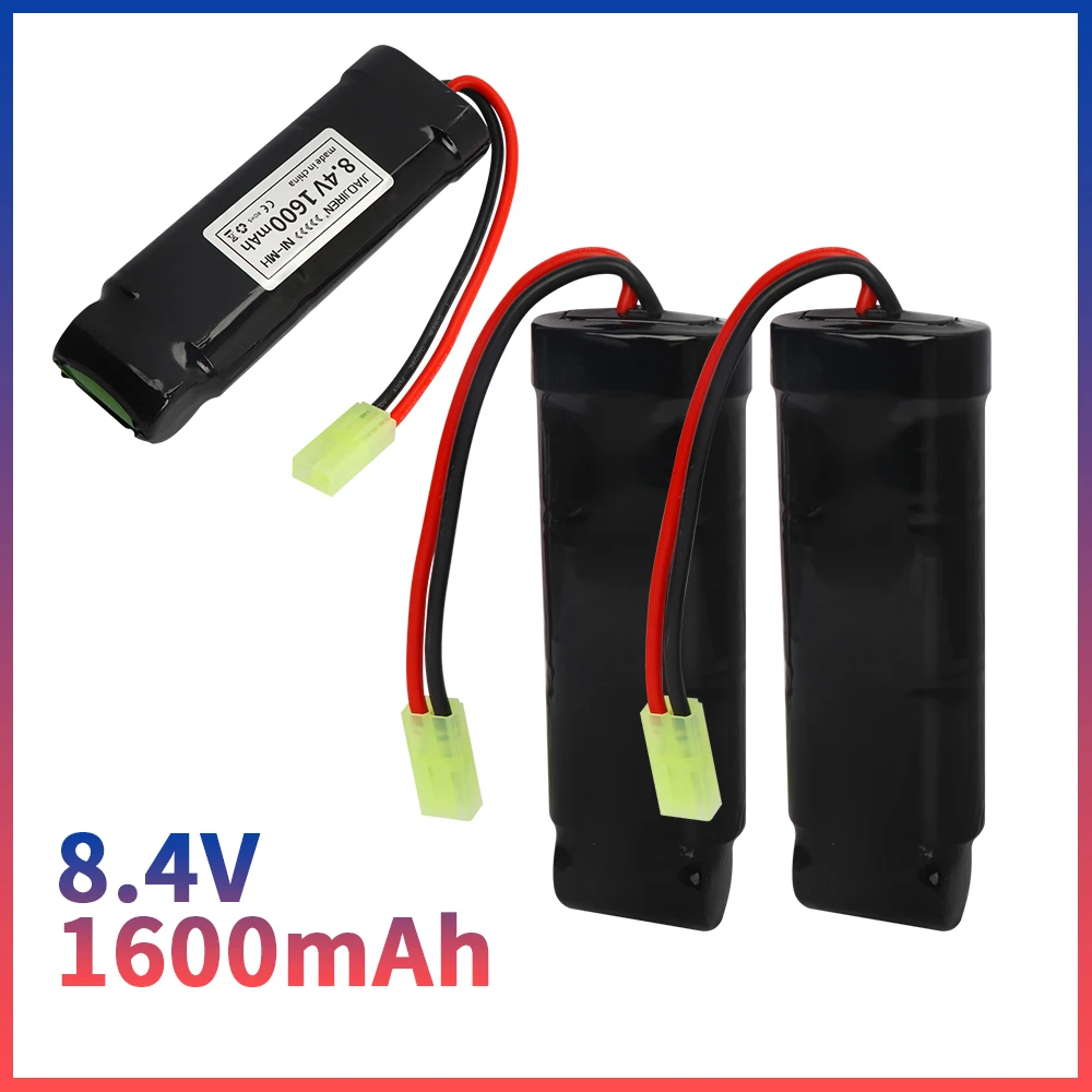 8.4V 1600mAh NiMH Flat Battery Pack with Mini Tamiya Connector for Airsoft Guns MP5, SCAR, M249, M240B, M60, RPK, PKM