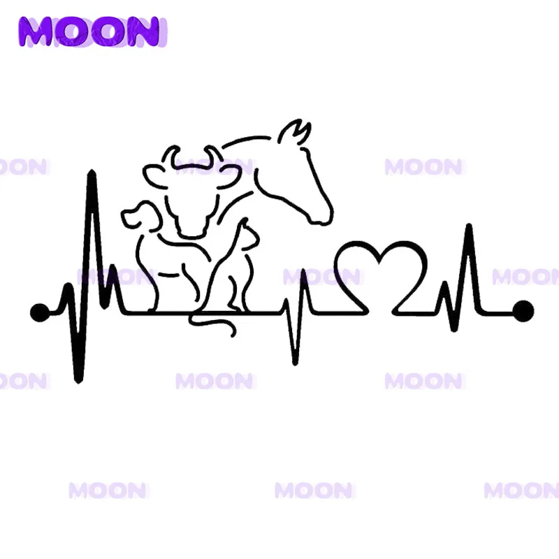 Creative Three Animal Decal  Dog Cat Horse Cow Heartbeat Lifeline Monitor Creative Funny Animal Car Sticker Vinyl Decals