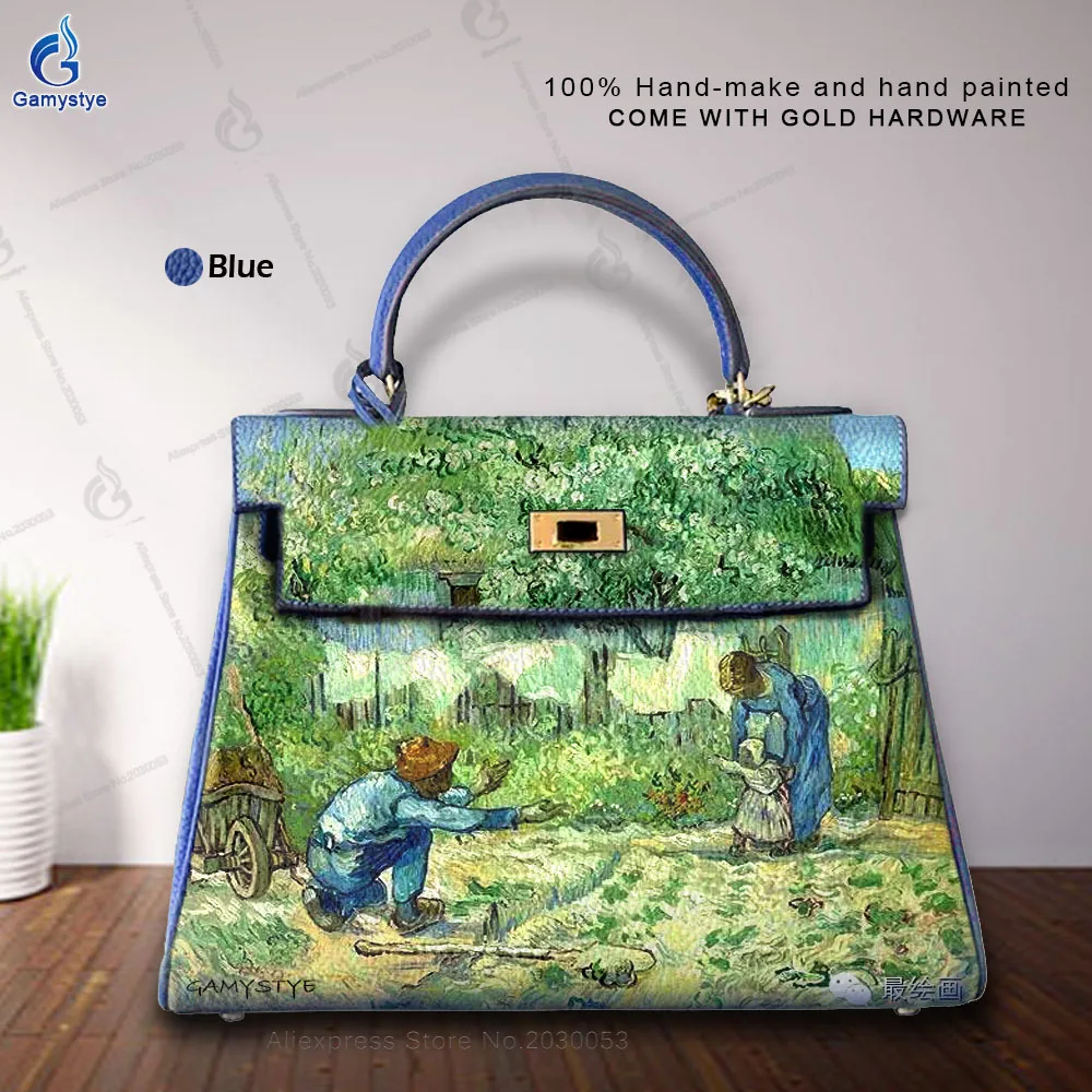 Shoulder Bags Sac De Luxe Femme Luxury A warm family in the field Bags Women Art Oil Graffiti Painted Handbags Soft Cow Leather