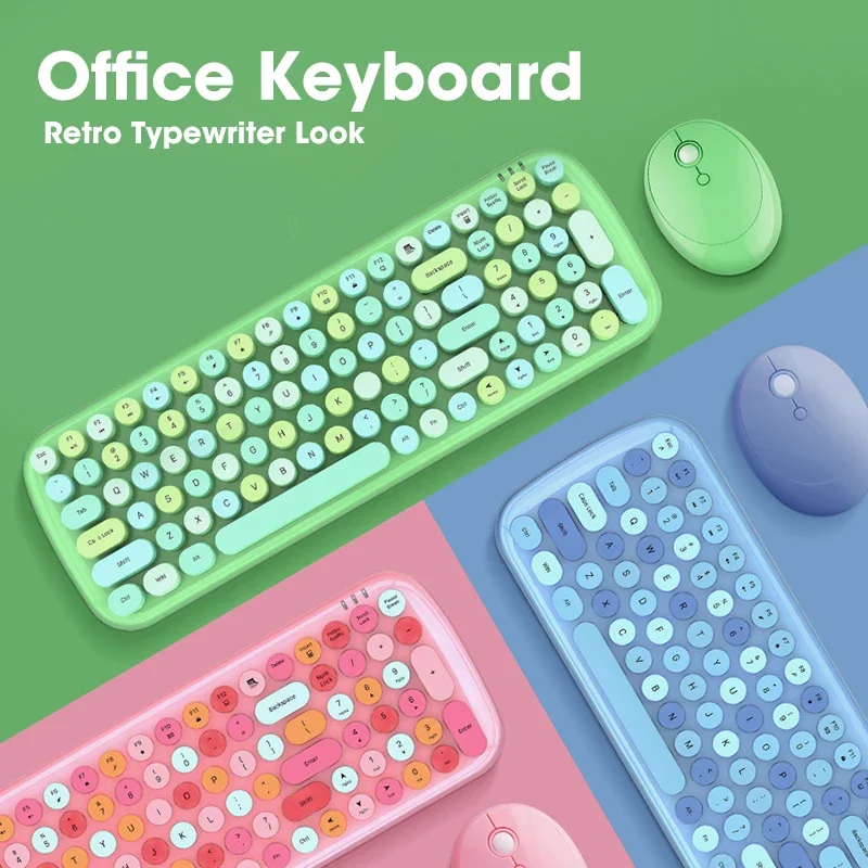 مجموعة ماوس ولوحة مفاتيح لاسلكية ، دائرية ، أغطية مفاتيح رائعة ، كمبيوتر شخصي ، كمبيوتر محمول ، كمبيوتر محمول ، لعبة ، USB ، GHz