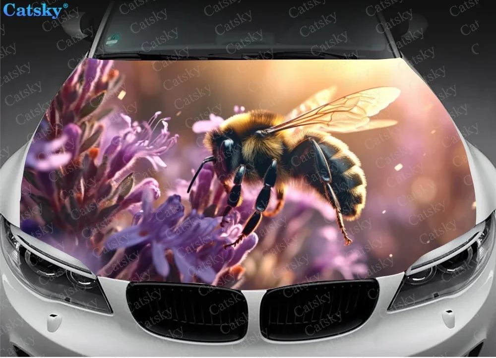 Bee in The Flower Fields Car Hood Vinyl Stickers Wrap Vinyl Film Engine Cover Decals Sticker Universal Car Hood Protective Film