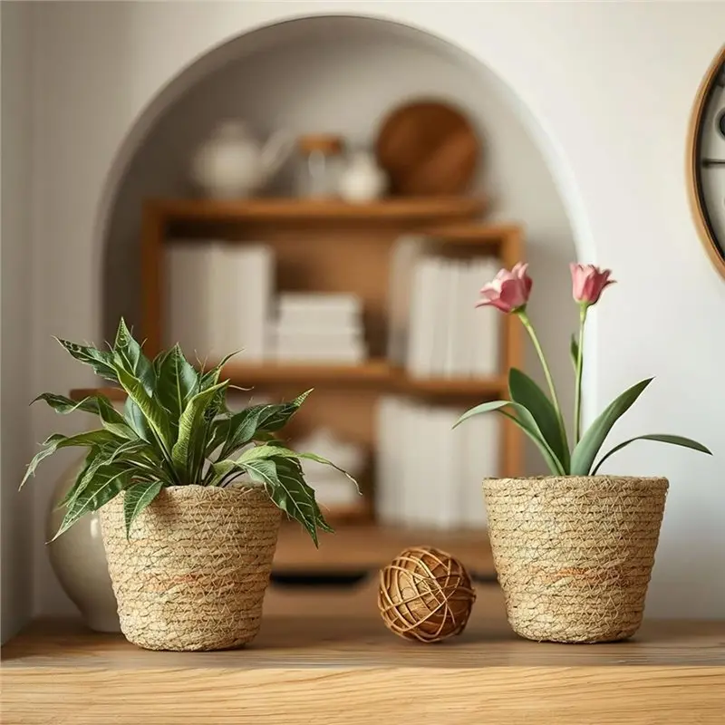 

【COMELY】Набор из 6 плетеных корзин из морской травы с пластиковыми вкладышами, стильные кашпо для цветов и декора интерьера, оптом