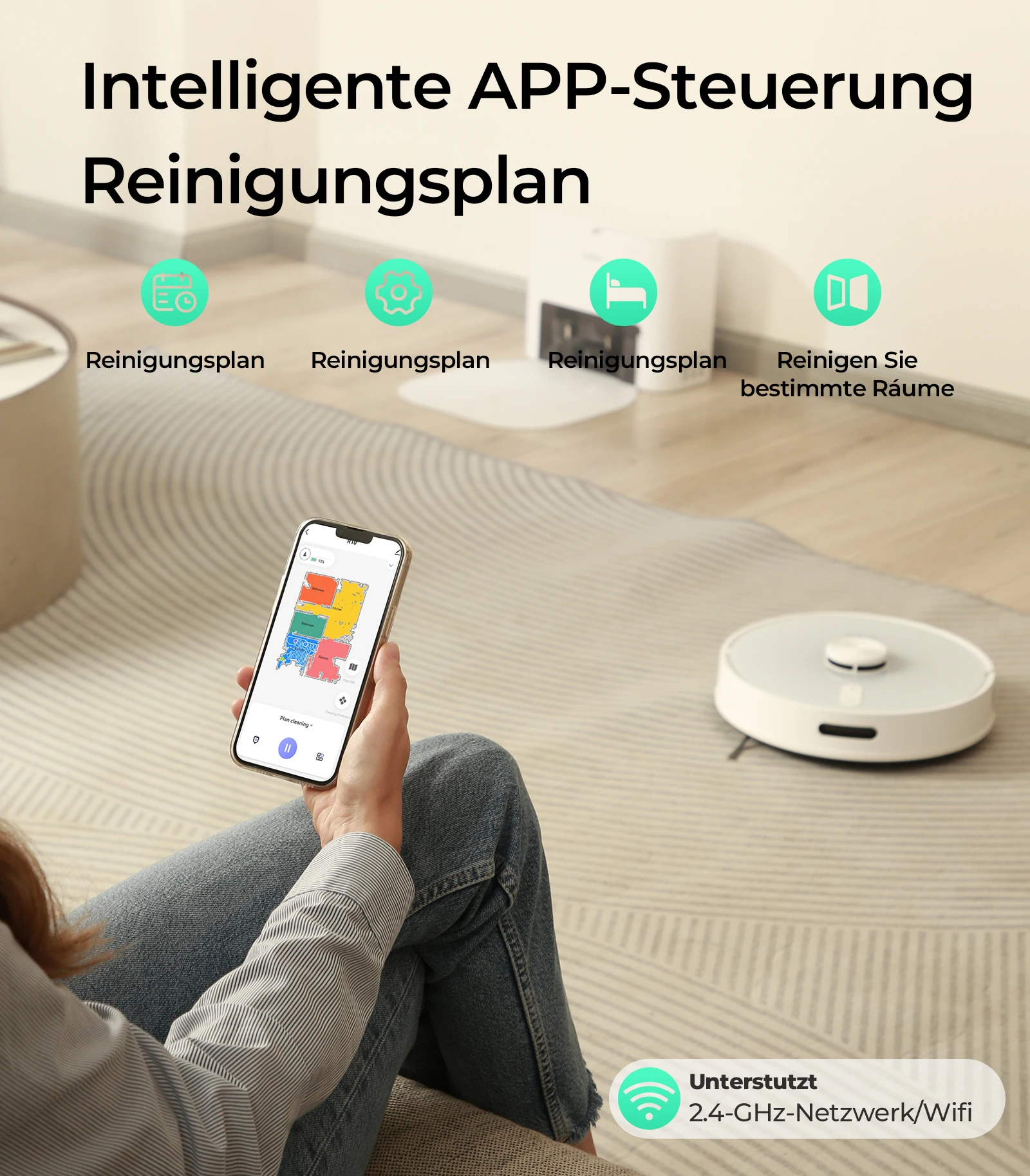Roboter-Staubsauger Redkey R10, LiDAR-Navigation, APP-Steuerung, 4000PA Saugkraft, Smart Home Wischfunktion, Boden- und Teppichreinigungswerkzeug (1000W) – Detail 6