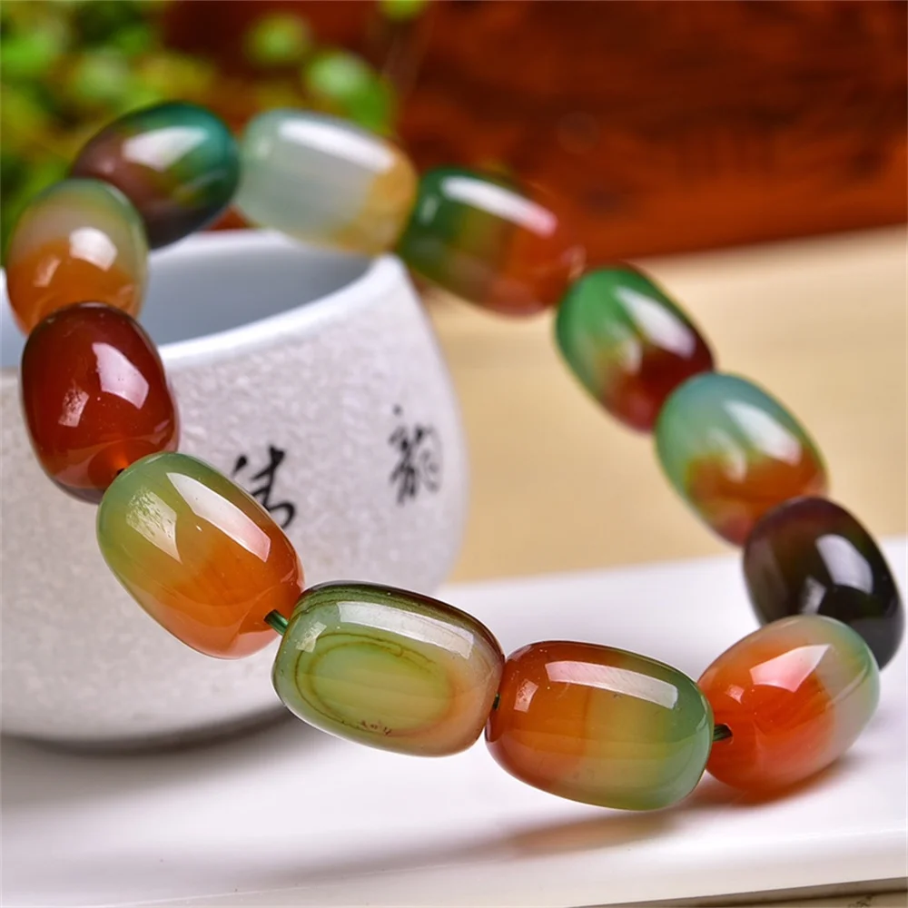 Natural Peacock Agate Bucket Bead Bracelet Gemstone Crystal Reiki Healing Gemstone Bracelet Fengshui Jewelry Gift 1PCS 13x18mm