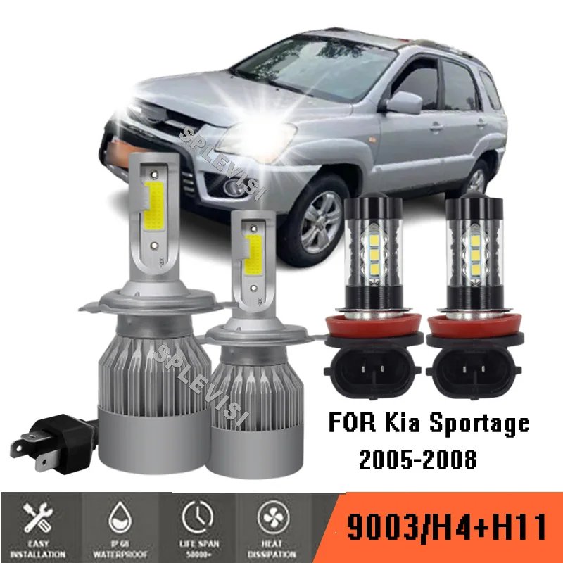 

Combo 9003 H4 H11 LED Headlight Kit High/Low+Fog light Bulbs 6000K Xenon White For Kia Sportage 2005 2006 2007 2008