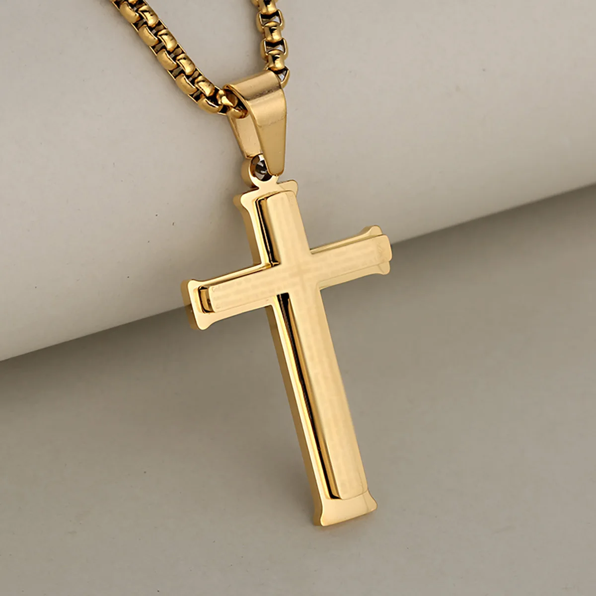 European & American Trend Simple Letter Faith Cross Stainless Steel Pendant Necklace for Women and Men, Fashion Jewelry